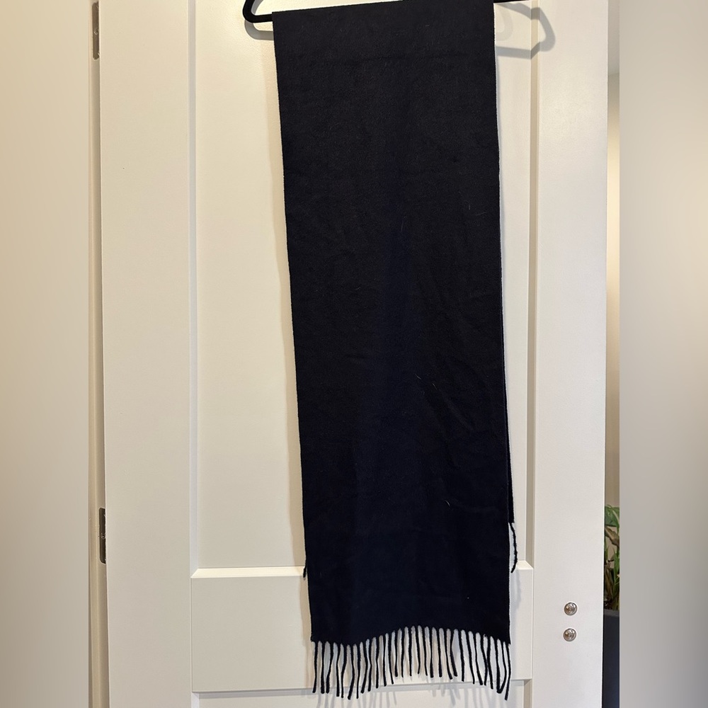 J Crew 100% Cashmere Black Scarf with Fringe